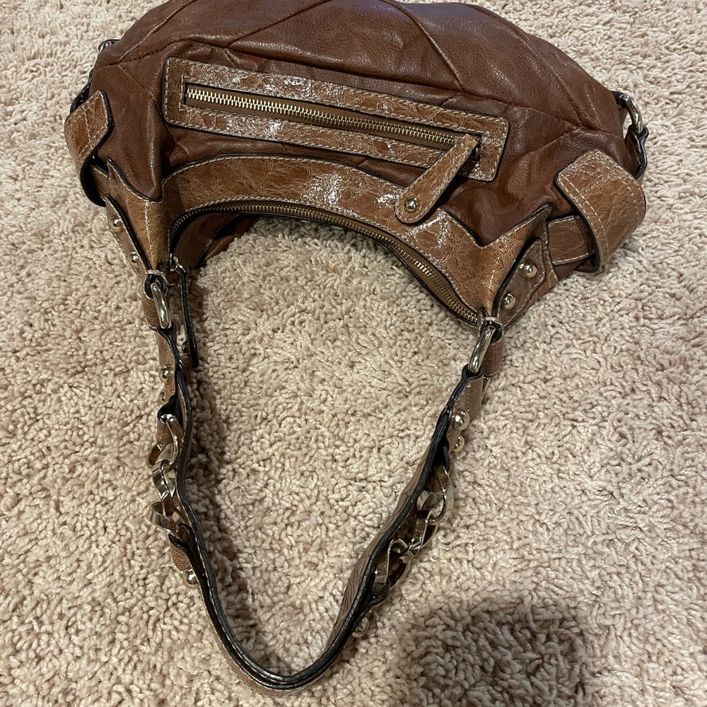 Guess Brown Shoulder Bag with Brushed Silver Hardware - Picture 5 of 9